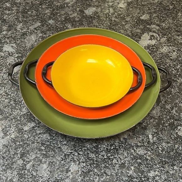 Set of 3 Vintage Enamel Paella Platters Pans Dishes - Picture 1 of 6